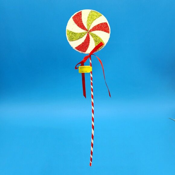 Festive Holiday Faux Lollipop Décor Red & Green Glitter Candy Pick Tree Wreath - Picture 3 of 10